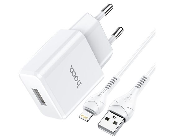  Сетевое зарядное устройство HOCO N9 Especial 1xUSB с Кабелем USB - Lightning, 2.1A, 10W, белый 