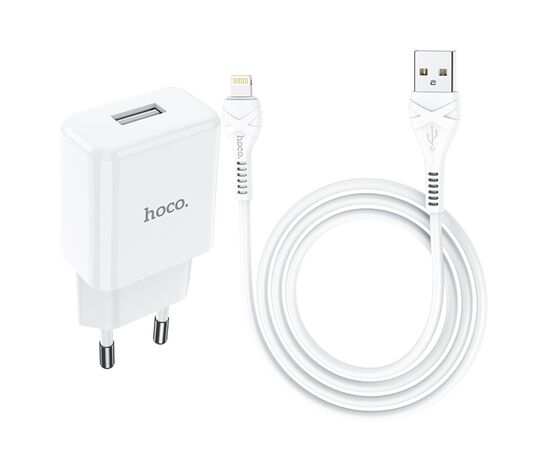  Сетевое зарядное устройство HOCO N9 Especial 1xUSB с Кабелем USB - Lightning, 2.1A, 10W, белый 