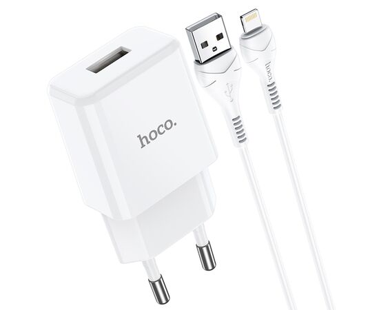  Сетевое зарядное устройство HOCO N9 Especial 1xUSB с Кабелем USB - Lightning, 2.1A, 10W, белый 
