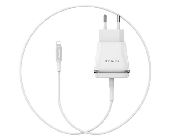  Сетевое зарядное устройство BOROFONE BA1A Joyplug 1xUSB с Кабелем USB - Lightning, 1A, белый 