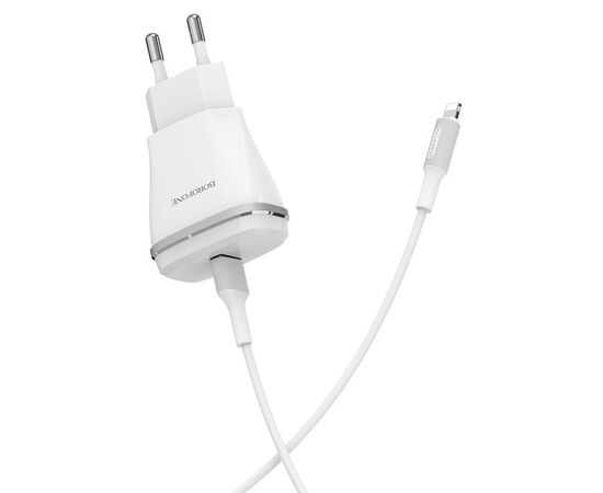  Сетевое зарядное устройство BOROFONE BA1A Joyplug 1xUSB с Кабелем USB - Lightning, 1A, белый 