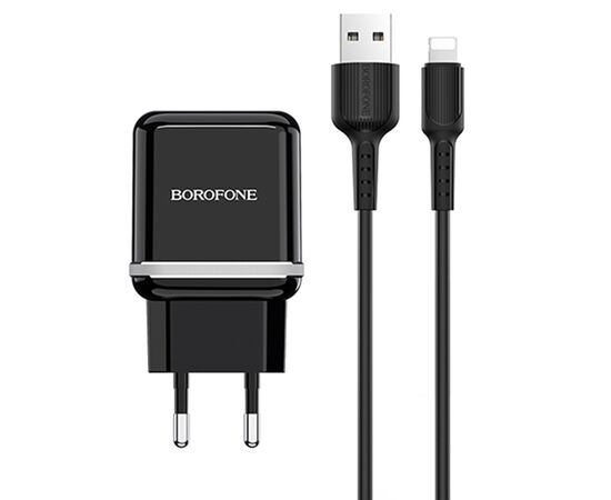  Сетевое зарядное устройство BOROFONE BA25A Outstanding 2xUSB с Кабелем USB - Lightning, 2.4A, черный 