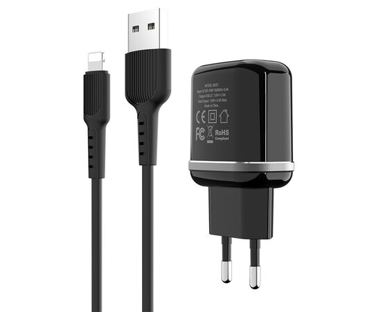  Сетевое зарядное устройство BOROFONE BA25A Outstanding 2xUSB с Кабелем USB - Lightning, 2.4A, черный 