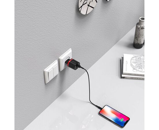  Сетевое зарядное устройство BOROFONE BA7A FlashPlug 2xUSB с Кабелем USB - Lightning, 2.4A, 10.8W, черный 