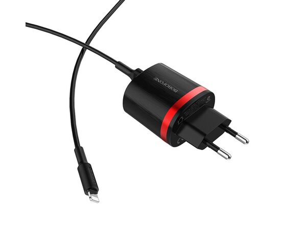  Сетевое зарядное устройство BOROFONE BA7A FlashPlug 2xUSB с Кабелем USB - Lightning, 2.4A, 10.8W, черный 