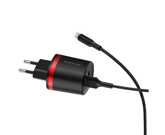  Сетевое зарядное устройство BOROFONE BA7A FlashPlug 2xUSB с Кабелем USB - Lightning, 2.4A, 10.8W, черный 