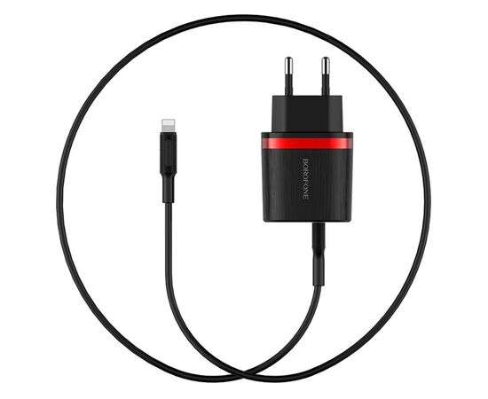  Сетевое зарядное устройство BOROFONE BA7A FlashPlug 2xUSB с Кабелем USB - Lightning, 2.4A, 10.8W, черный 