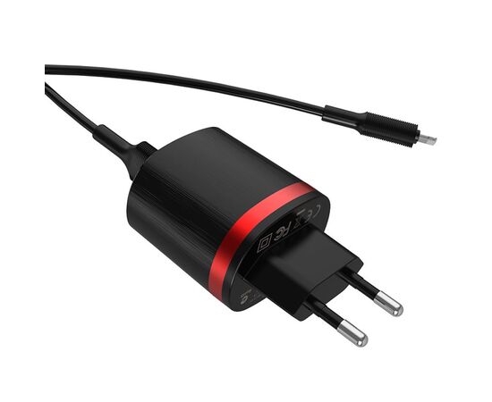  Сетевое зарядное устройство BOROFONE BA7A FlashPlug 2xUSB с Кабелем USB - Lightning, 2.4A, 10.8W, черный 