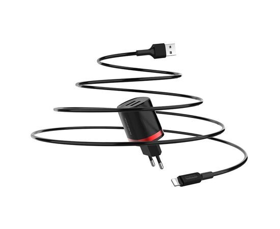  Сетевое зарядное устройство BOROFONE BA7A FlashPlug 2xUSB с Кабелем USB - Lightning, 2.4A, 10.8W, черный 