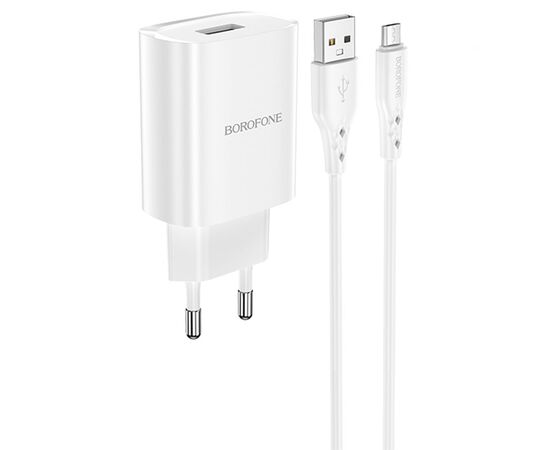  Сетевое зарядное устройство BOROFONE BN1 Innovative 1xUSB с Кабелем USB - Micro, 2.1A, белый 