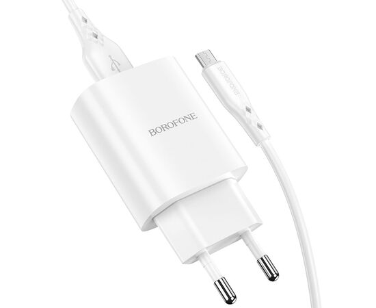  Сетевое зарядное устройство BOROFONE BN1 Innovative 1xUSB с Кабелем USB - Micro, 2.1A, белый 