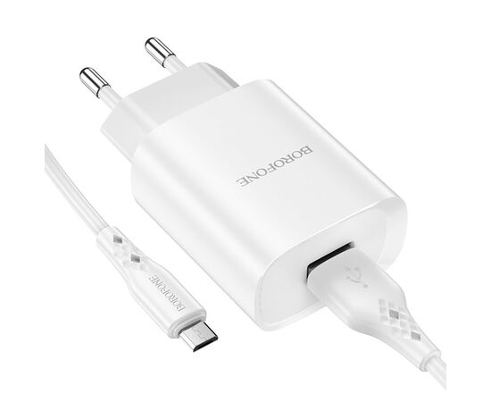  Сетевое зарядное устройство BOROFONE BN1 Innovative 1xUSB с Кабелем USB - Micro, 2.1A, белый 