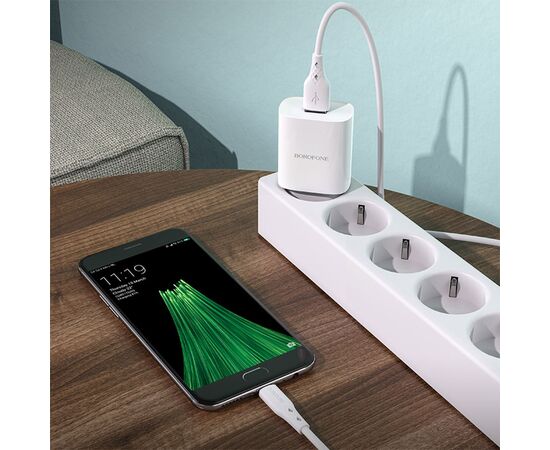  Сетевое зарядное устройство BOROFONE BN1 Innovative 1xUSB с Кабелем USB - Micro, 2.1A, белый 