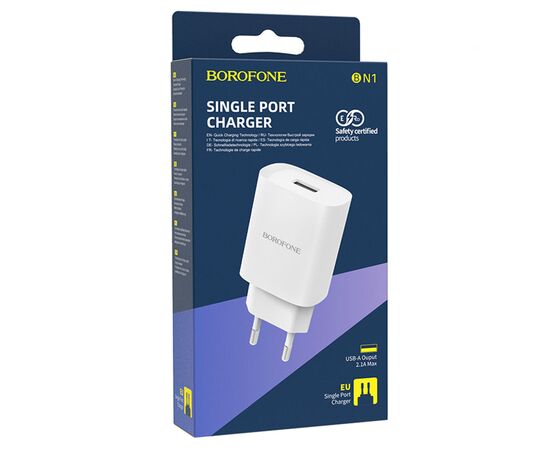  Сетевое зарядное устройство BOROFONE BN1 Innovative 1xUSB, 2.1A, белый 