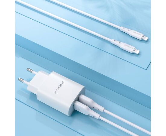 Сетевое зарядное устройство BOROFONE BN2 super fast 2xUSB с Кабелем USB - Lightning, 2.1A, белый 