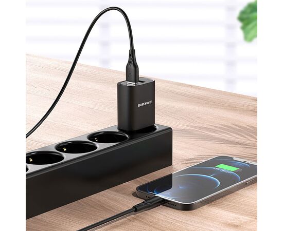  Сетевое зарядное устройство BOROFONE BN2 super fast 2xUSB с Кабелем USB - Lightning, 2.1A, черный 