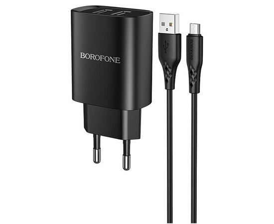  Сетевое зарядное устройство BOROFONE BN2 super fast 2xUSB с Кабелем USB - Micro, 2.1A, черный 