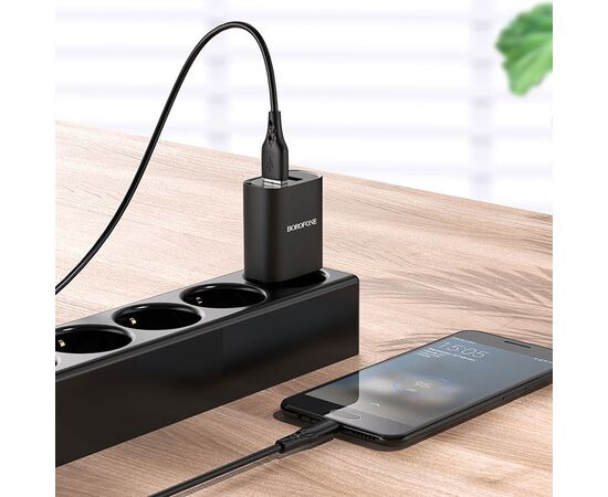  Сетевое зарядное устройство BOROFONE BN2 super fast 2xUSB с Кабелем USB - Micro, 2.1A, черный 