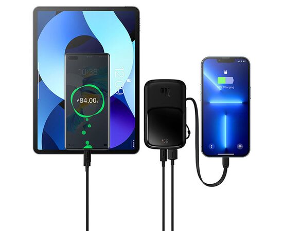  Портативный аккумулятор BASEUS Qpow Pro Digital Display, встроенный кабель Lightning, 3A, 10000 мА⋅ч, черный 