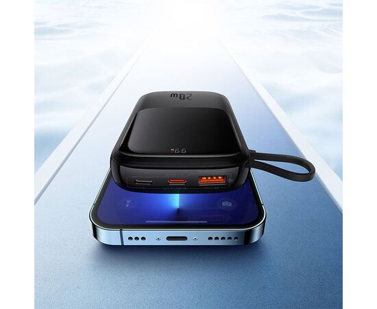  Портативный аккумулятор BASEUS Qpow Pro Digital Display, встроенный кабель Lightning, 3A, 10000 мА⋅ч, черный 