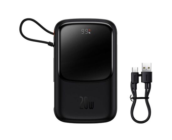  Портативный аккумулятор BASEUS Qpow Pro Digital Display, встроенный кабель Lightning, 3A, 10000 мА⋅ч, черный 