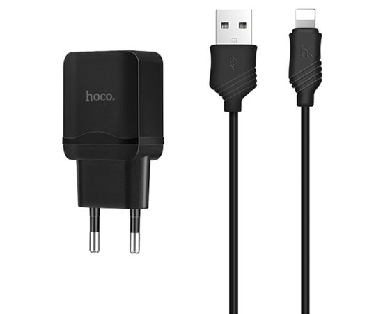  Сетевое зарядное устройство HOCO C22A Little 1xUSB с Кабелем USB - Lightning, 2.4A, 10.8W, черный 