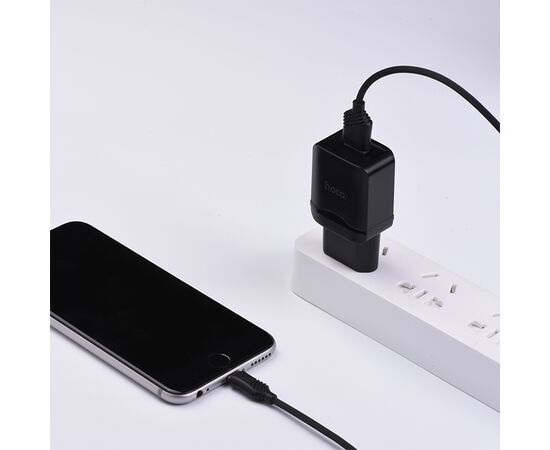  Сетевое зарядное устройство HOCO C22A Little 1xUSB с Кабелем USB - Lightning, 2.4A, 10.8W, черный 
