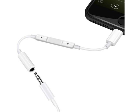  Переходник  MH020-B Plus, Lightning - Jack 3.5, 14 см, белый, контроллер с микрофоном 
