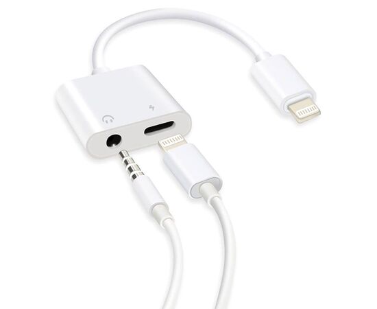  Переходник  MH033, Lightning - Jack 3.5/Lightning, 10 см, белый 