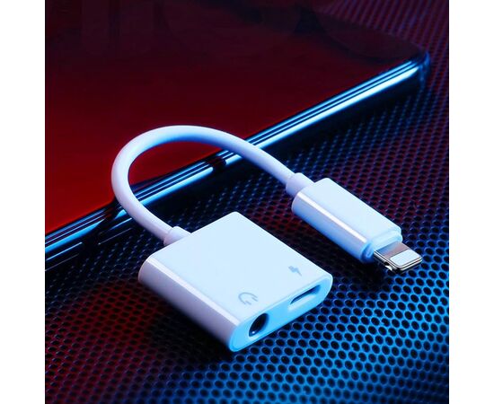  Переходник  MH033, Lightning - Jack 3.5/Lightning, 10 см, белый 