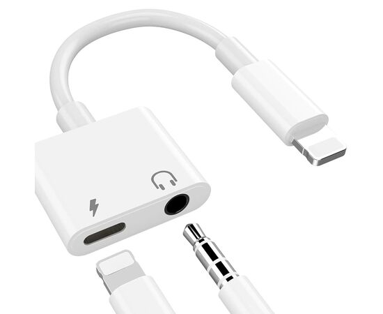  Переходник  MH033, Lightning - Jack 3.5/Lightning, 10 см, белый 