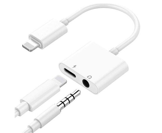  Переходник  MH033, Lightning - Jack 3.5/Lightning, 10 см, белый 