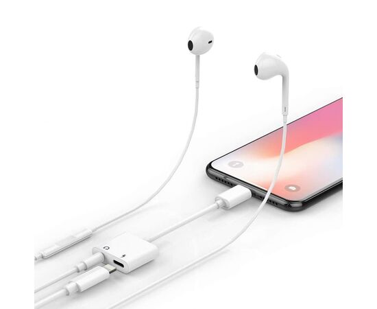  Переходник  MH-83Y, Lightning - Jack 3.5/Lightning, 10 см, белый 