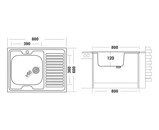  Мойка Ukinox Eco 800.600 L 