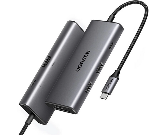  Конвертер UGREEN CM498 15531 USB-C To HDMI+2*USB 3.2 A+ USB-C 3.2+SD/TF+PD Converter Gray 