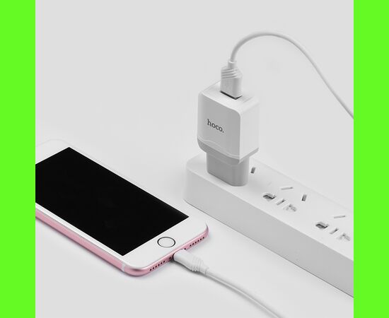  Сетевое зарядное устройство HOCO C22A Little 1xUSB с Кабелем USB - Lightning, 2.4A, 10.8W, белый 