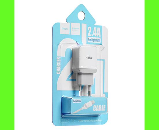  Сетевое зарядное устройство HOCO C22A Little 1xUSB с Кабелем USB - Lightning, 2.4A, 10.8W, белый 
