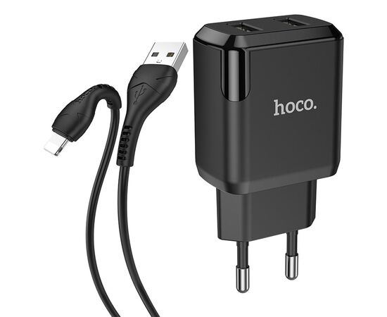  Сетевое зарядное устройство HOCO N7 Speedy 2xUSB с Кабелем USB - Lightning, 2.1A, 10W, черный 
