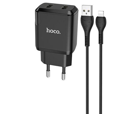  Сетевое зарядное устройство HOCO N7 Speedy 2xUSB с Кабелем USB - Lightning, 2.1A, 10W, черный 