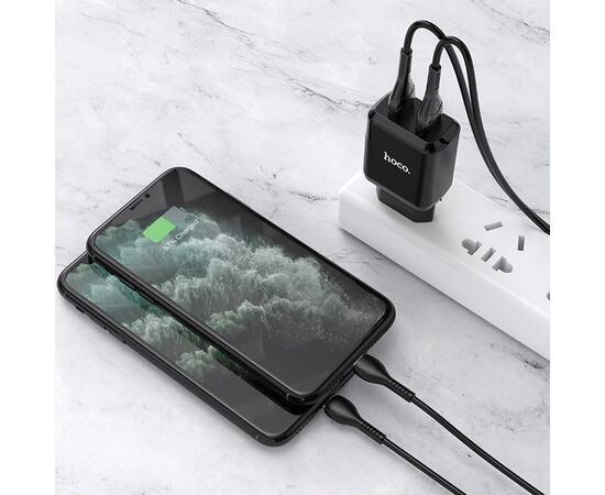  Сетевое зарядное устройство HOCO N7 Speedy 2xUSB с Кабелем USB - Lightning, 2.1A, 10W, черный 