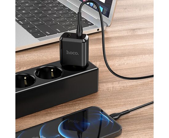  Сетевое зарядное устройство HOCO N7 Speedy 2xUSB с Кабелем USB - Lightning, 2.1A, 10W, черный 