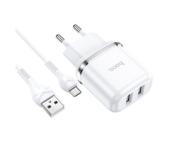  Сетевое зарядное устройство HOCO N4 Aspiring 2xUSB с Кабелем USB - Micro, 2.4A, белый 