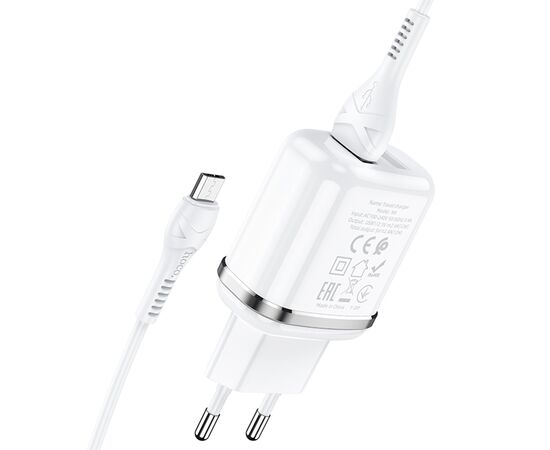  Сетевое зарядное устройство HOCO N4 Aspiring 2xUSB с Кабелем USB - Micro, 2.4A, белый 