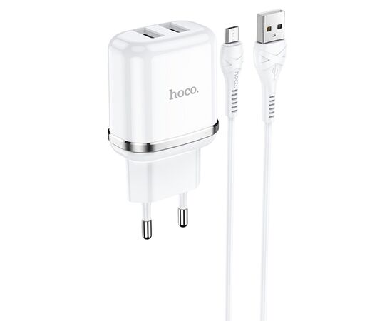  Сетевое зарядное устройство HOCO N4 Aspiring 2xUSB с Кабелем USB - Micro, 2.4A, белый 