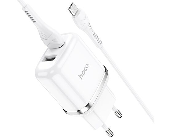  Сетевое зарядное устройство HOCO N4 Aspiring 2xUSB с Кабелем USB - Micro, 2.4A, белый 