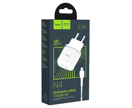  Сетевое зарядное устройство HOCO N4 Aspiring 2xUSB с Кабелем USB - Micro, 2.4A, белый 