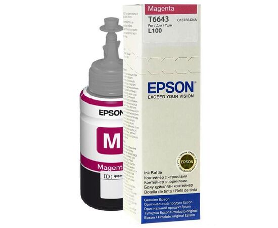  Чернила Epson L100/L200/L110/L120/L1300/L210/L222/L300/L312/L350/L355/L362/L456/L550/L555/L566 (O) C13T66434A, Magenta, 70ml 