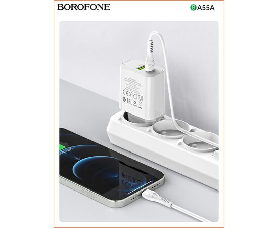  СЗУ BOROFONE BA55A Crown speed 2USB, PD20W, QC3.0 charger (белый) 
