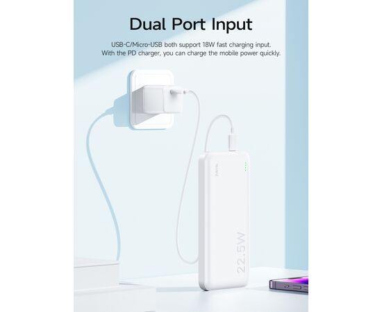  Аккумулятор внешний резервный HOCO J101 Astute 22.5W fully compatible 10000 mAh (белый) 