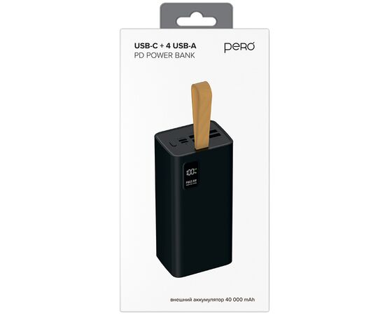  Внешний аккумулятор PERO PB08 40000 mAh, Li-Pol, output USB-C + 4 USB-A, черный 
